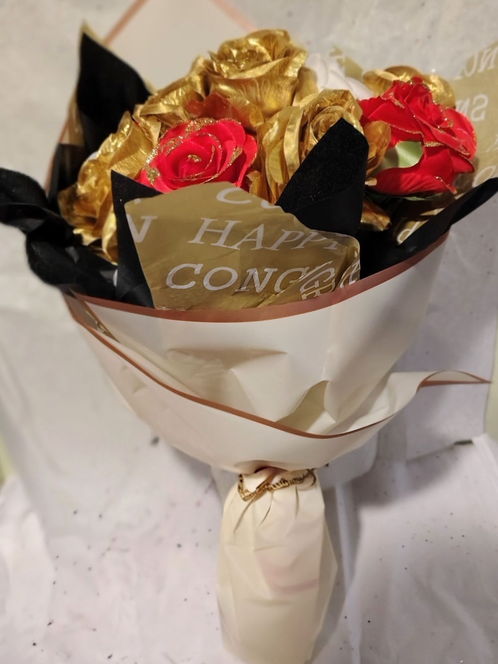 Elegant Gold and Red Faux Rose Graduation Bouquet - Home Accents